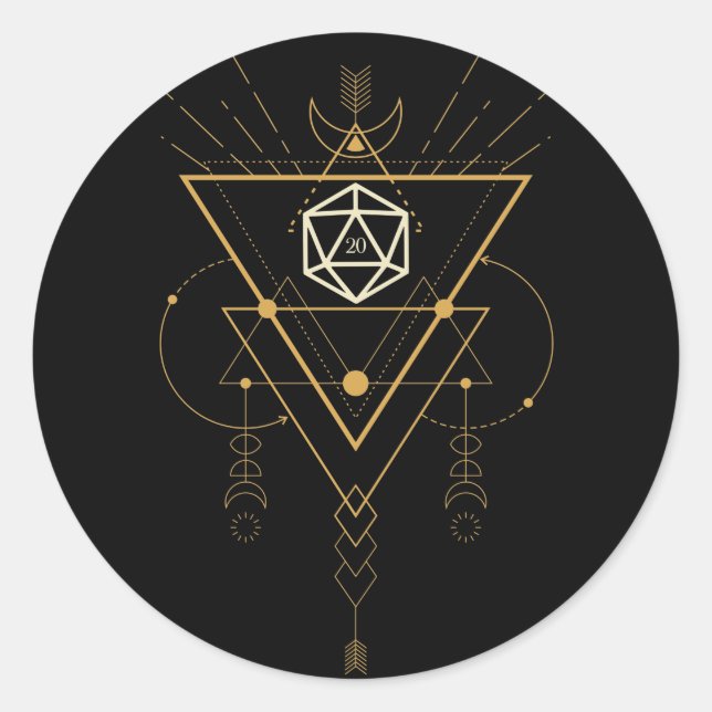 D20 Dice Sacred Geometry Minimalist Tabletop RPG Classic Round Sticker (Front)