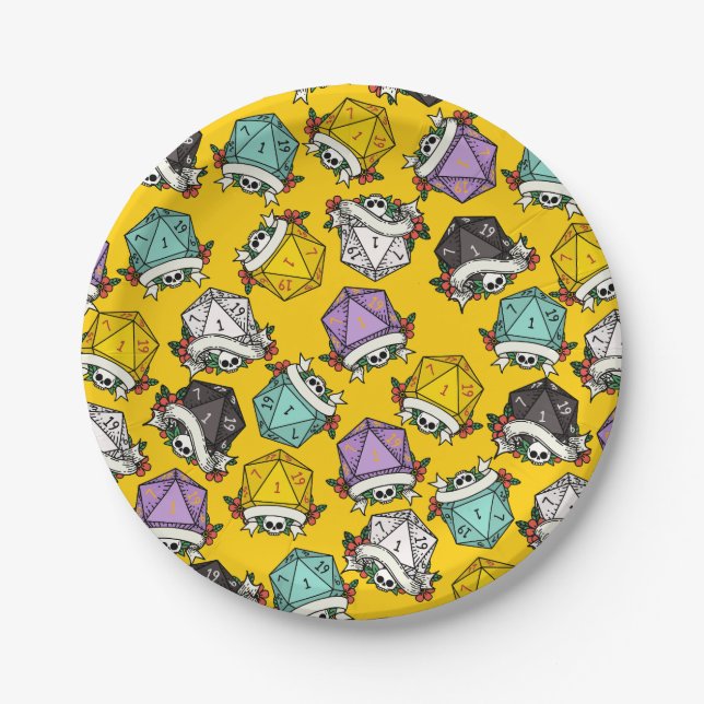 D20 Dice Set Pattern Paper Plate (Front)