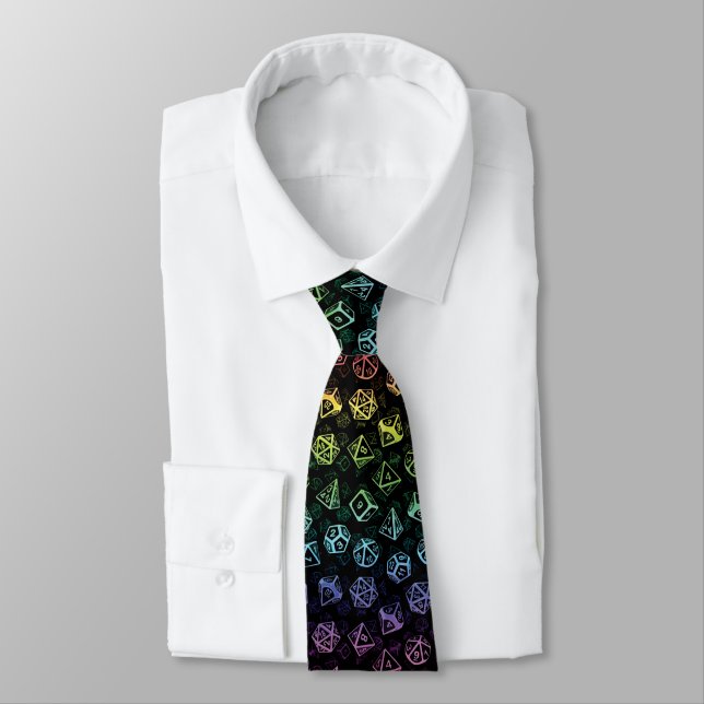D20 Dice Set Pattern (Rainbow) Neck Tie (Tied)