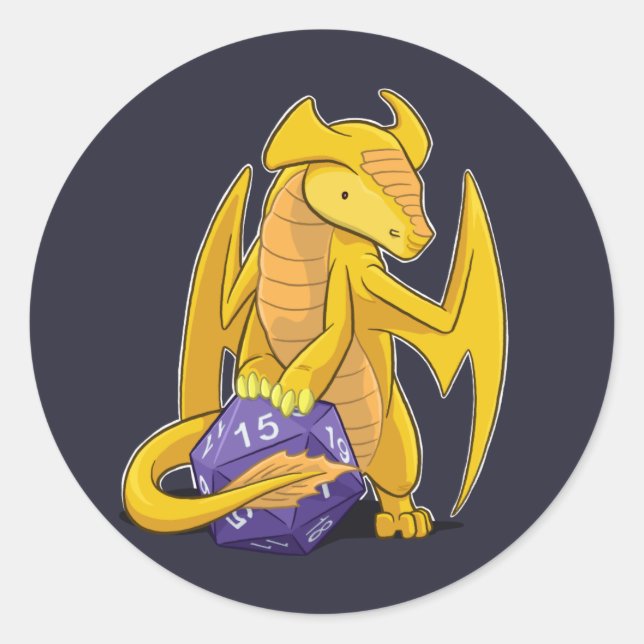 D20 Gold Dragon Classic Round Sticker (Front)