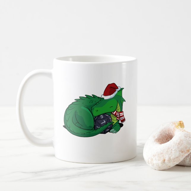 D20 Green Dragon - Holiday Edition Coffee Mug (With Donut)