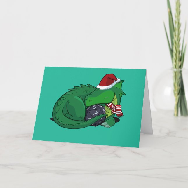 D20 Green Dragon Holiday Edition Greeting Card (Front)