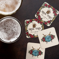 D20 Monogram Rose Wreath RPG Wedding Drink Ticket