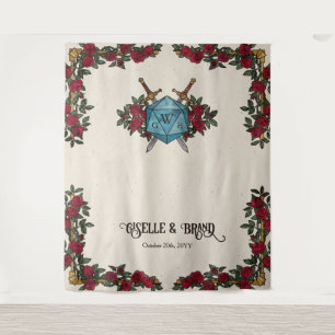 D20 Monogram Roses RPG Wedding Backdrop Tapestry