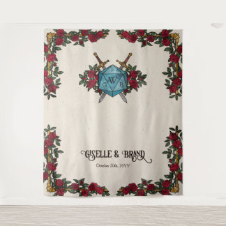 D20 Monogram Roses RPG Wedding Backdrop Tapestry