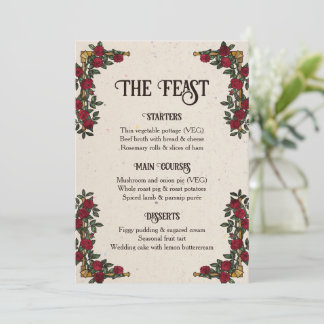D20 Monogram Roses RPG Wedding Feast Menu