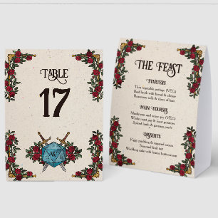 D20 Monogram Roses RPG Wedding Menu & Table Number
