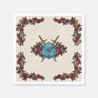 D20 Monogram Roses RPG Wedding Napkin