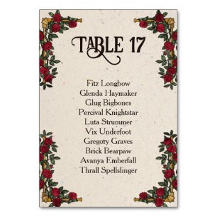 D20 Monogram Roses RPG Wedding Seating Card