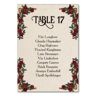 D20 Monogram Roses RPG Wedding Seating Card