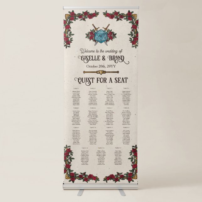 D20 Monogram RPG Wedding 15 Seating Chart Welcome Retractable Banner (Front)