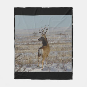 D20 Mule Deer Buck in Snow Fleece Blanket