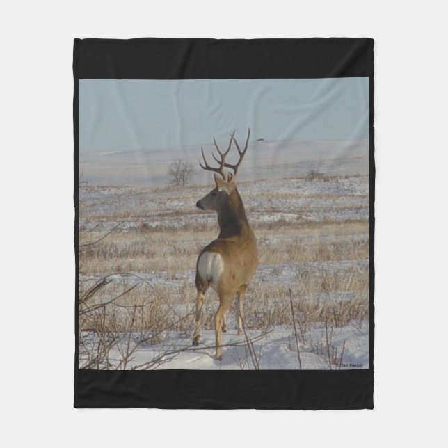 D20 Mule Deer Buck in Snow Fleece Blanket (Front)