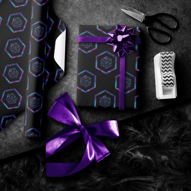 D20 RPG Pattern | Fantasy Purple Pink Blue Dice Wrapping Paper (Creator Uploaded)