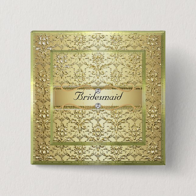 D2 Elegant Gold Damask Diamond Bridesmaid Button (Front)