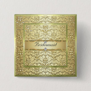 D2 Elegant Gold Damask Diamond Bridesmaid Button