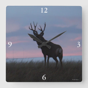 D3 Mule Deer Buck Sunrise Buck Square Wall Clock