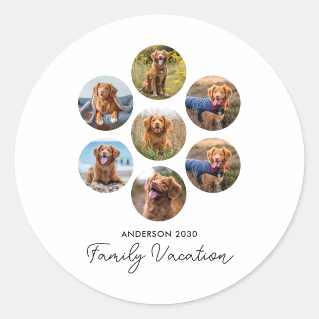 D 7 Photo Collage Family Vacation  Classic Round Sticker (Front)