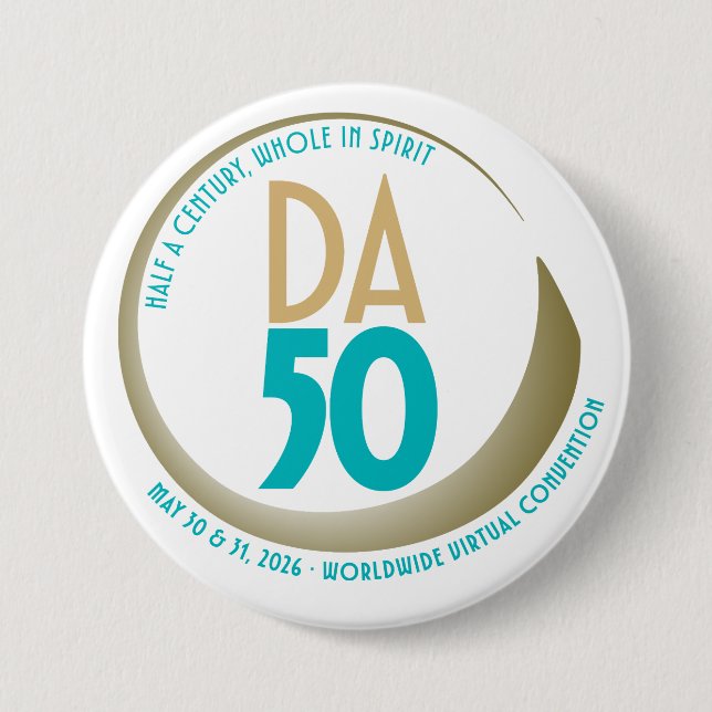 D.A. 50th Anniversary Convention design 7.5 Cm Round Badge (Front)