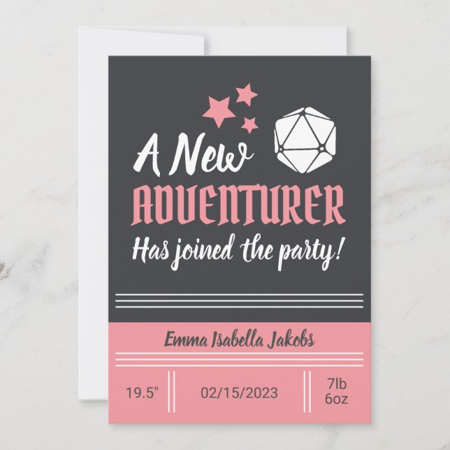 D&D Baby Birth Announcement Pink Girl (Front)