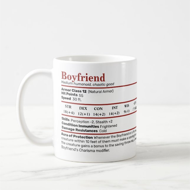 D&D Boyfriend Stat Block Mug (Left)