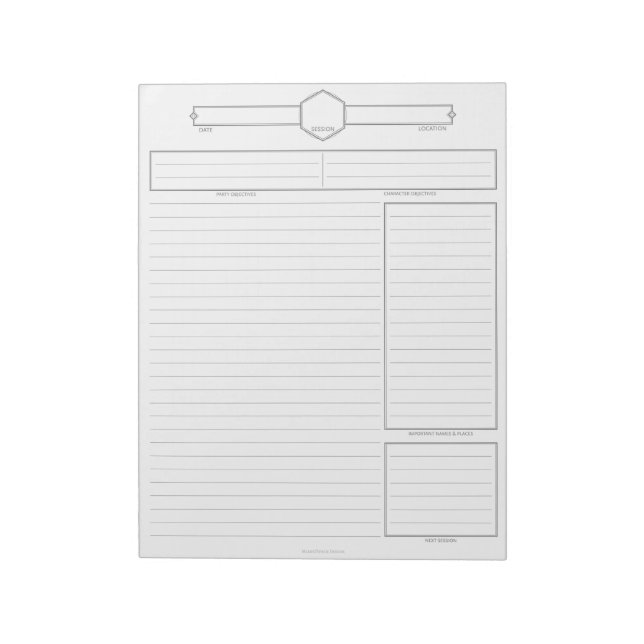 D&D Player Session Notepad (Rotated)