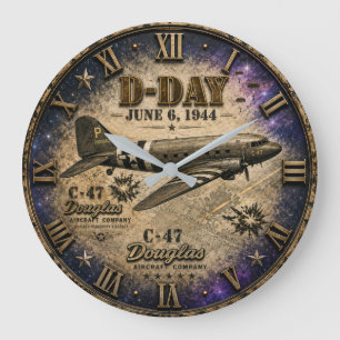 D-Day C-47 Douglas Vintage Aviation Large Clock