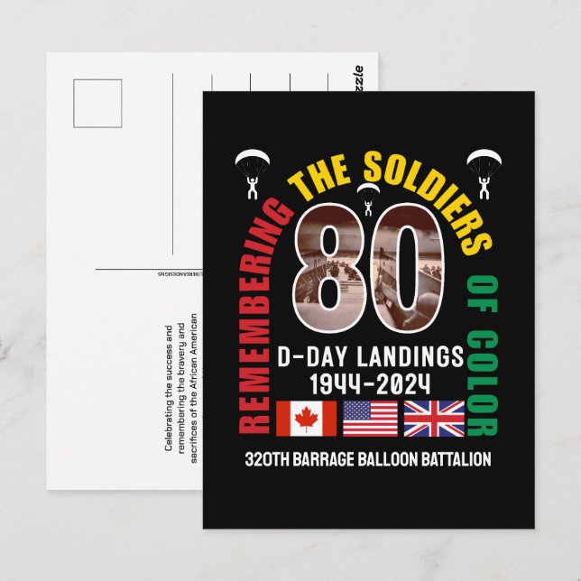 D-DAY LANDINGS 80th Anniversary Soldiers of Colour Postcard (Front/Back)