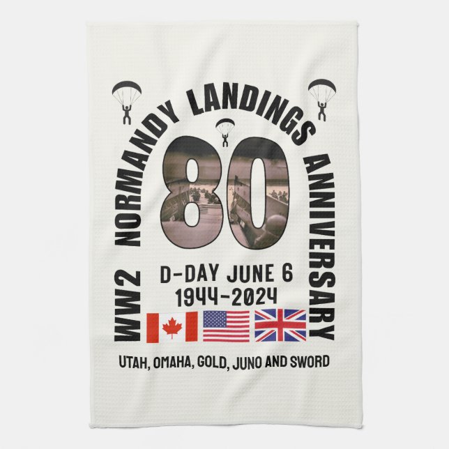 D-DAY NORMANDY LANDINGS WW2 80th Anniv Souvenir Tea Towel (Vertical)