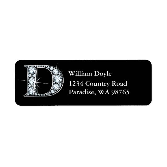 "D" Diamond Bling Monogram Return Address Label