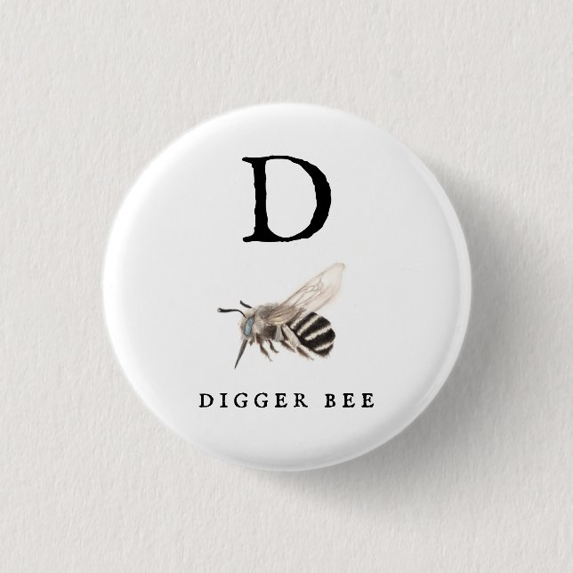 "D" Digger Bee  3 Cm Round Badge (Front)