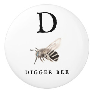 "D" Digger Bee Ceramic Knob