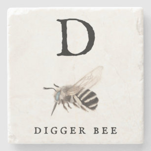 "D" Digger Bee Stone Coaster