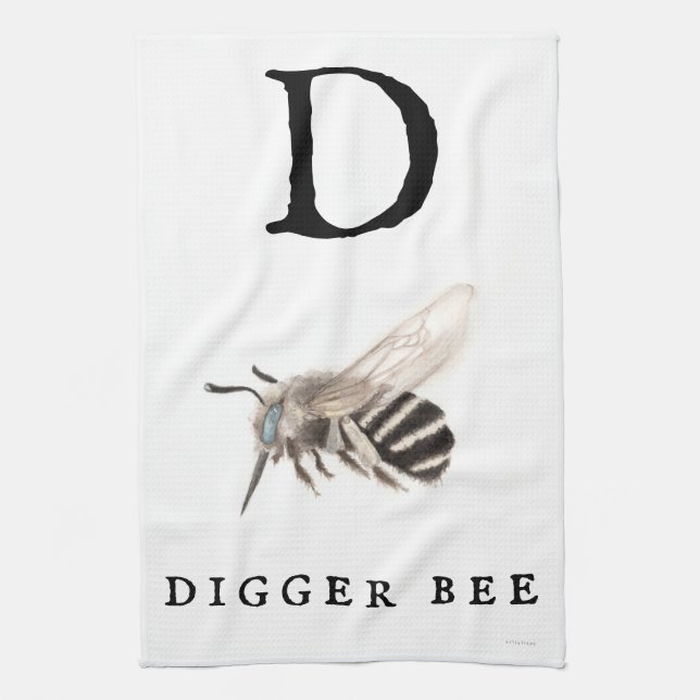 "D" Digger Bee  Tea Towel (Vertical)