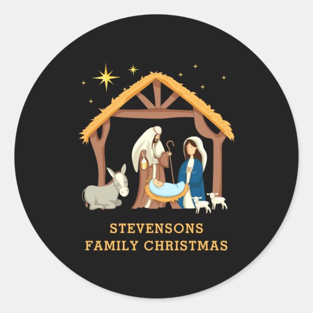 D Family Christmas Baby In A Manger  Classic Round Sticker (Front)