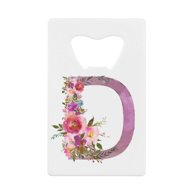D, Floral Monogram initial , watercolor flower (Front)