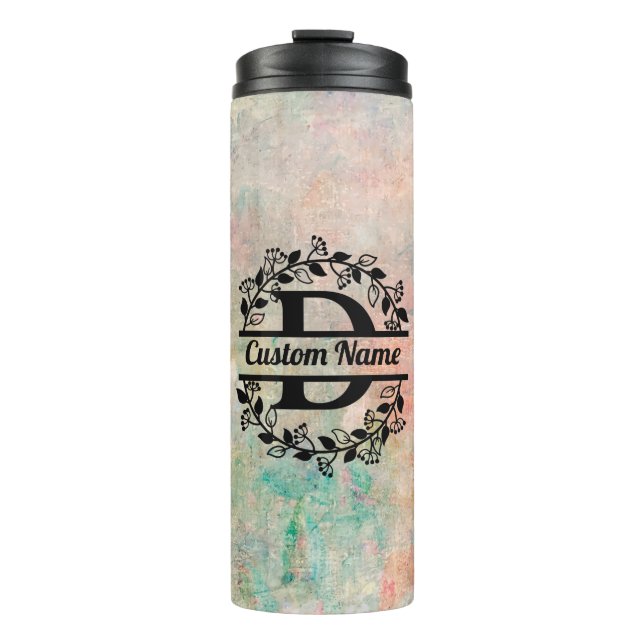 D Floral Monogram Letter Thermal Tumbler (Front)