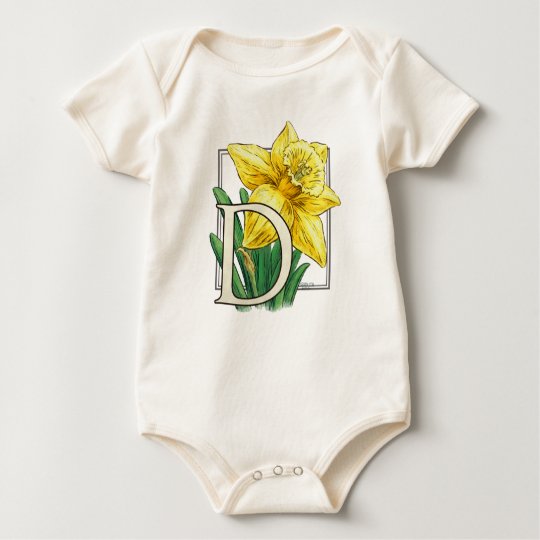 D for Daffodil Flower Monogram Baby Clothes Baby Bodysuit