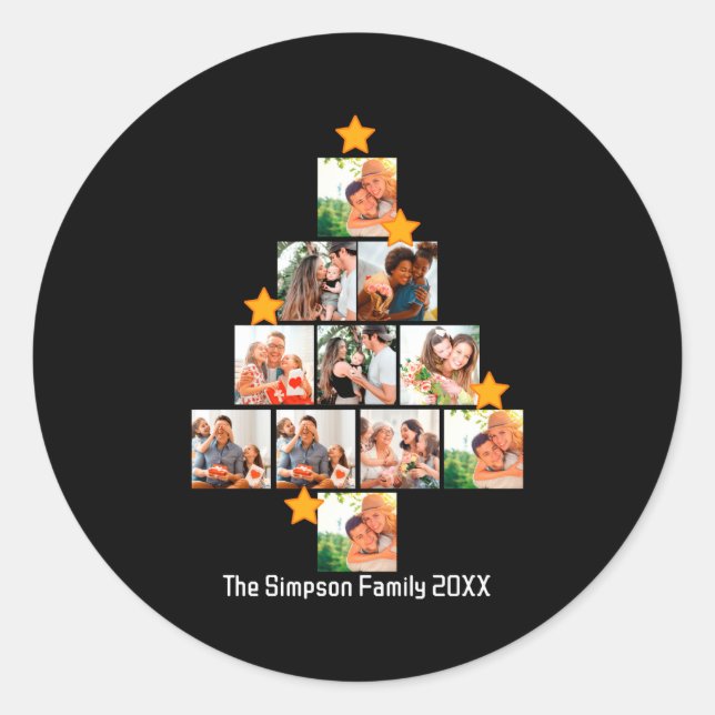 D Fun Family Christmas 11 Photo Collage Baby  Classic Round Sticker (Front)