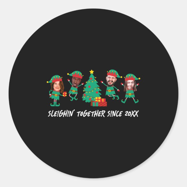 D Funny Face Photo Christmas Elf  Classic Round Sticker (Front)