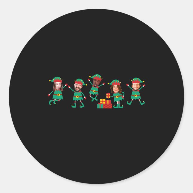 D Funny Face Photo Christmas Elf  Classic Round Sticker (Front)