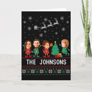 D Funny Face Photo Christmas Elf Family  Card