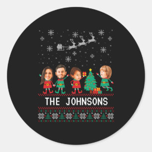D Funny Face Photo Christmas Elf Family Classic Round Sticker