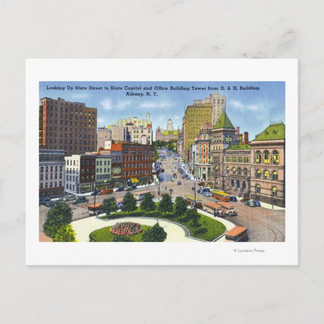D & H Bldg View of State Street to Capitol Postcard (Front)
