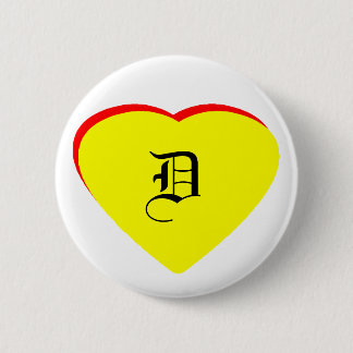 "D" Heart Yellow Red Wedding Invitation The MUSEUM 6 Cm Round Badge