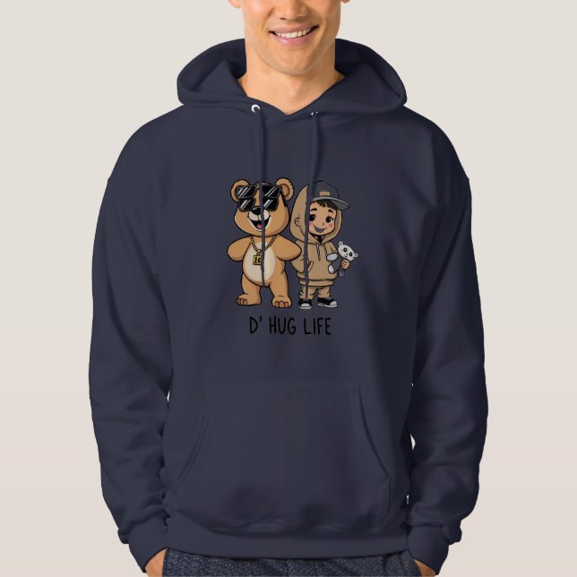 D’ Hug Life Funny Teddy Bear Gangster Hoodie (Front)