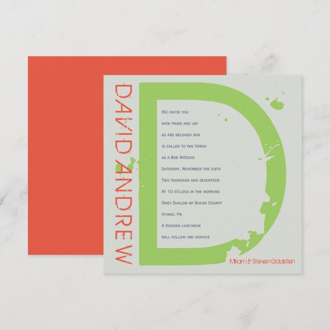 D Initial Collection Bar Bat Mitzvah Invitation (Front/Back)