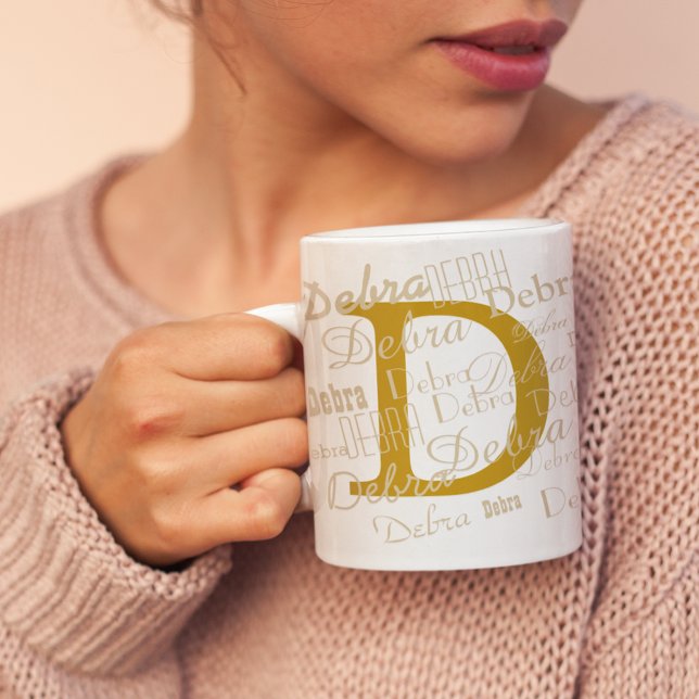 D Initial Custom Coffee Mug (monogram + name pattern)