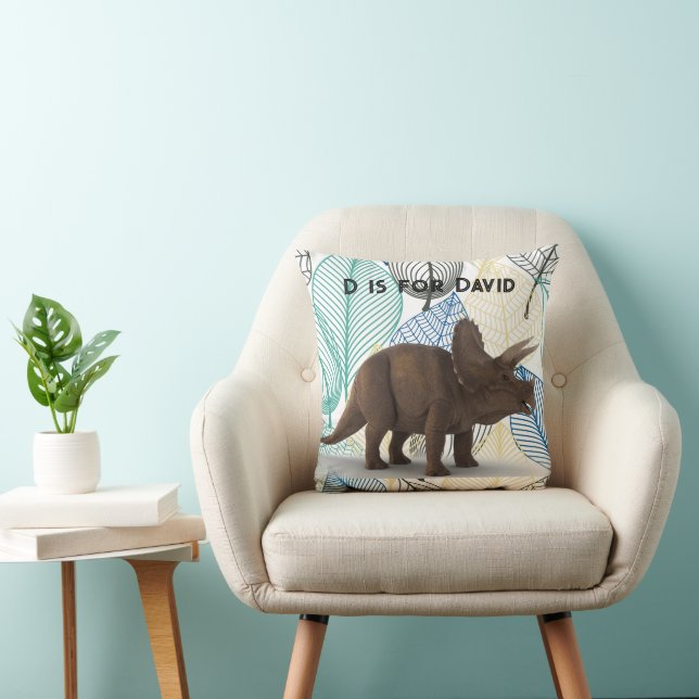 D is for Custom Name Dinosaur Leaves Leaf Cushion (Chair)
