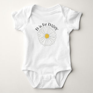 D is for DAISY Yellow White Flower Blossom ABCs Baby Bodysuit